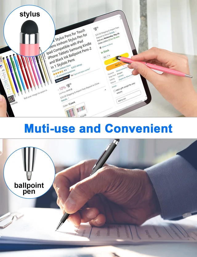Alt view image 2 of 6 - Innhom 12 Pack 2-in-1 Stylus Pens and Ballpoint Pens for Touch Screens Compatible with iPad iPhone Tablets Samsung Kindle