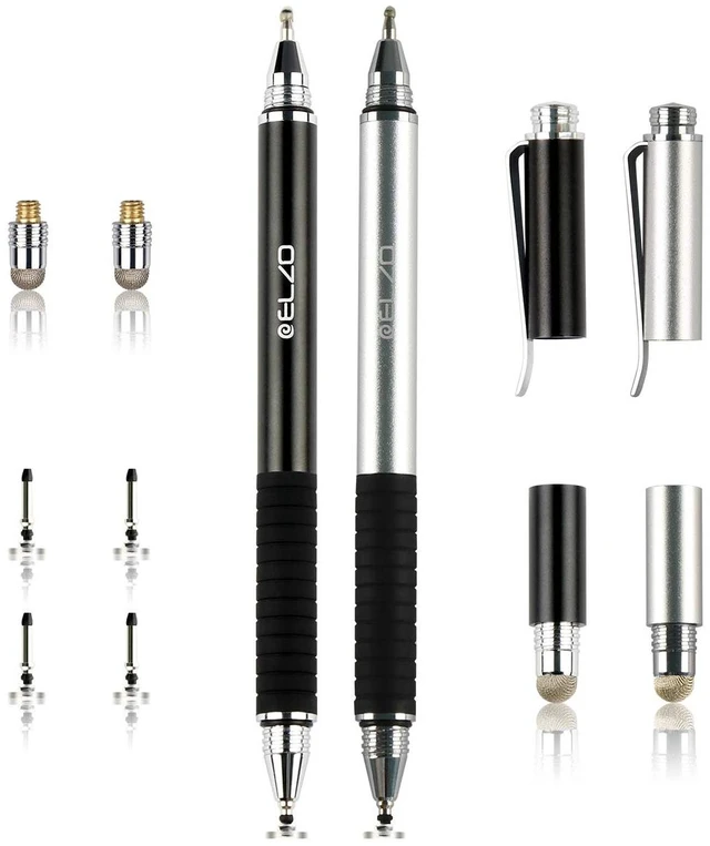 Main image of ELZO 3 in 1 Stylus Combo, Disc Stylus Touch Screen Pen and Gel Pen, 2Pcs with 6 Replacement Tips for Touchscreen Tablets & Phones, iPhone/iPad/Samsung/Lenovo
