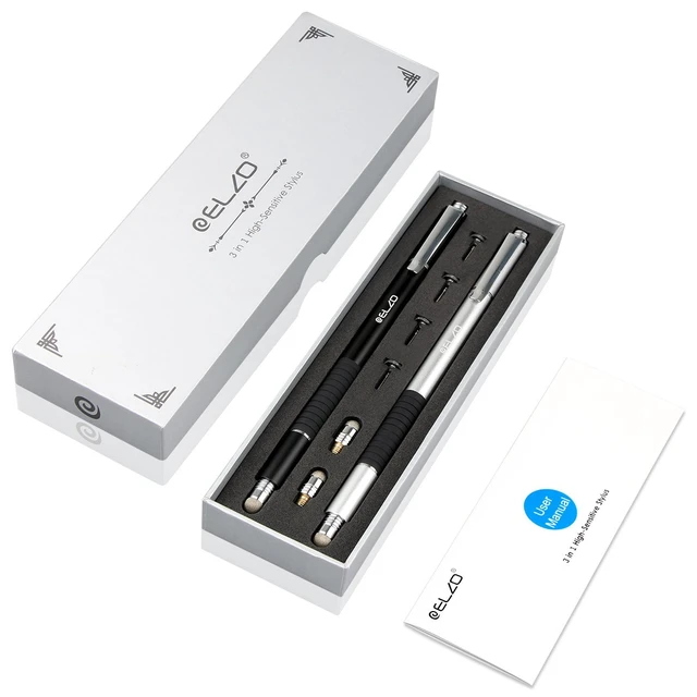 Alt view image 6 of 6 - ELZO 3 in 1 Stylus Combo, Disc Stylus Touch Screen Pen and Gel Pen, 2Pcs with 6 Replacement Tips for Touchscreen Tablets & Phones, iPhone/iPad/Samsung/Lenovo