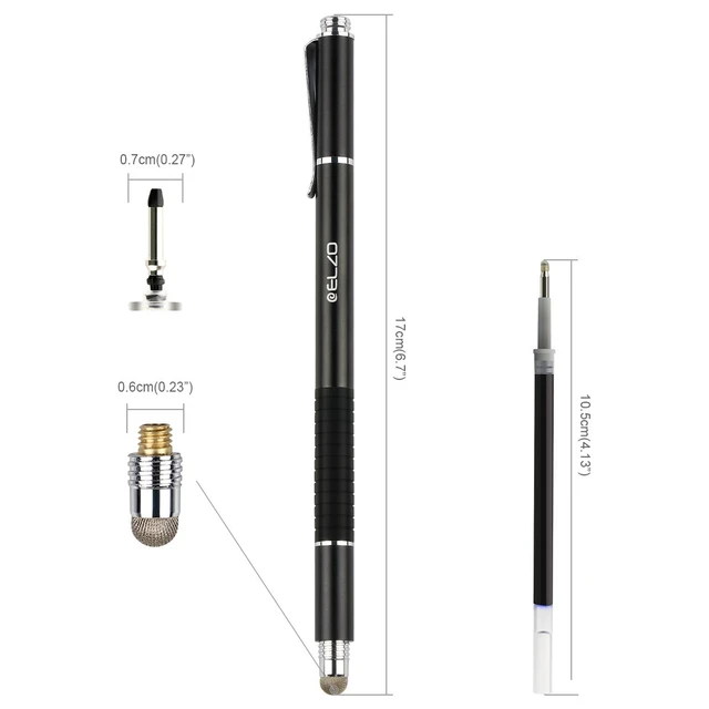 Alt view image 2 of 6 - ELZO 3 in 1 Stylus Combo, Disc Stylus Touch Screen Pen and Gel Pen, 2Pcs with 6 Replacement Tips for Touchscreen Tablets & Phones, iPhone/iPad/Samsung/Lenovo