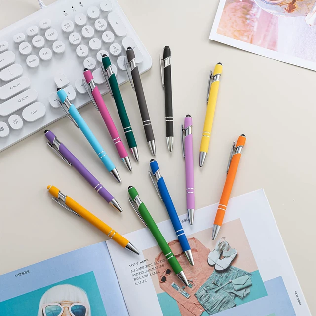 Alt view image 7 of 7 - PASISIBICK 8 Pieces 2-in-1 Retractable Metal Ballpoint Pen Stylus for Touch Screens, 1.0mm Black Ink, 8 Pastel Colors
