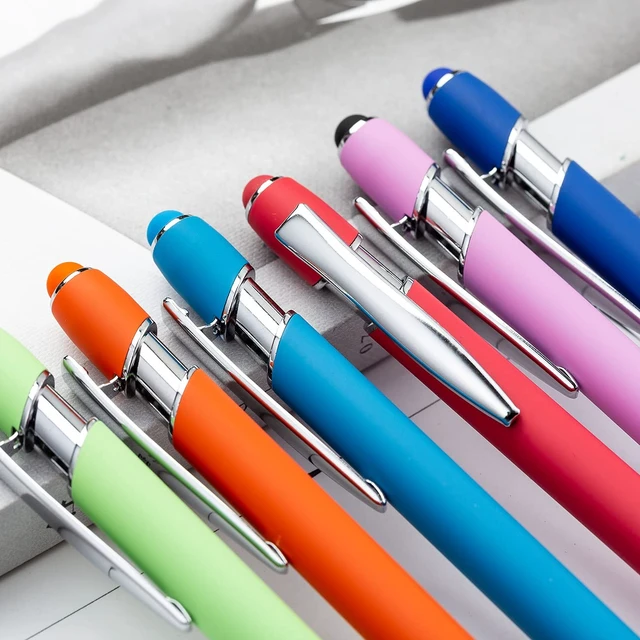 Alt view image 5 of 7 - PASISIBICK 8 Pieces 2-in-1 Retractable Metal Ballpoint Pen Stylus for Touch Screens, 1.0mm Black Ink, 8 Pastel Colors