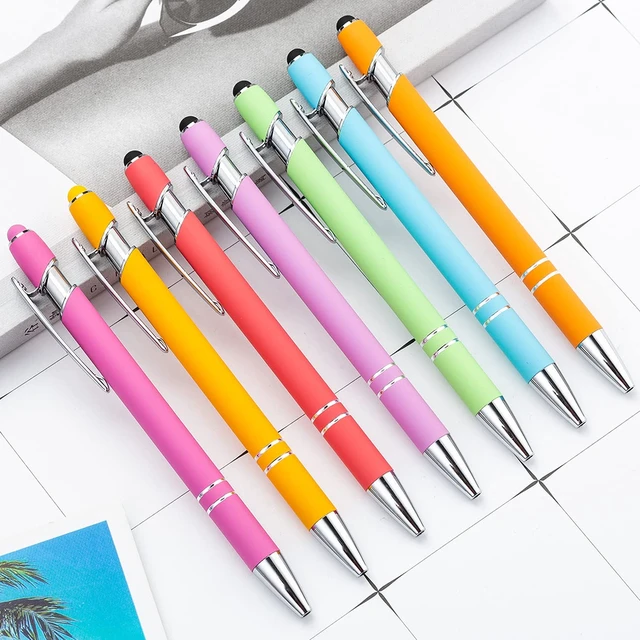 Alt view image 4 of 7 - PASISIBICK 8 Pieces 2-in-1 Retractable Metal Ballpoint Pen Stylus for Touch Screens, 1.0mm Black Ink, 8 Pastel Colors