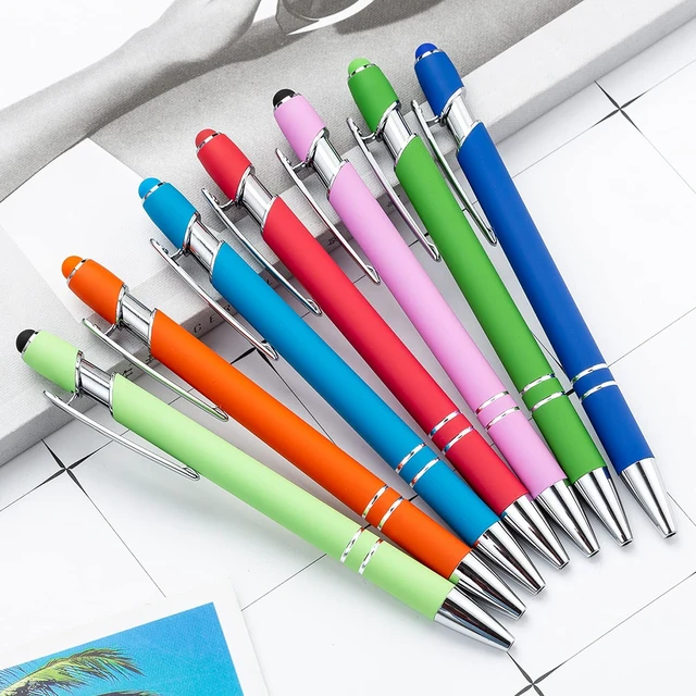 Alt view image 6 of 7 - PASISIBICK 8 Pieces 2-in-1 Retractable Metal Ballpoint Pen Stylus for Touch Screens, 1.0mm Black Ink, 8 Pastel Colors