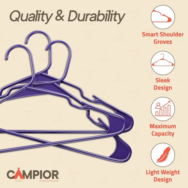 Alt view image 5 of 6 - Purple Plastic Hangers 10-Pack, Heavy-Duty Slim Space-Saving with Non-Slip Shoulder Notches for Slip Dresses, Suits, Jackets & Camisoles