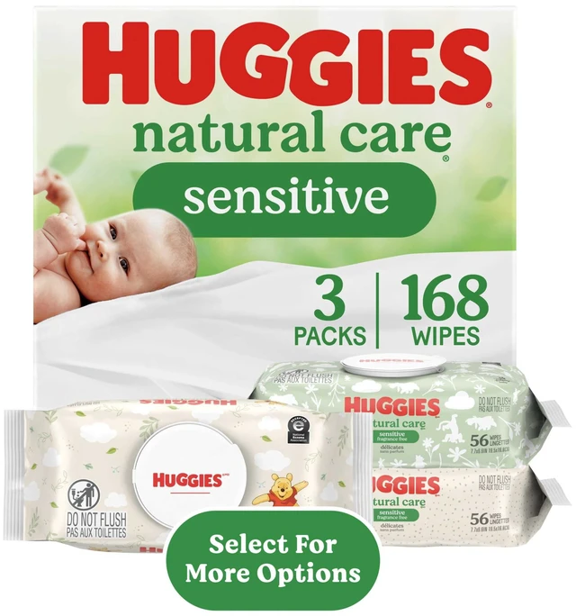 Main image of Huggies Natural Care Sensitive Fragrance-Free Baby Wipes, 3 Packs, 168Wipes