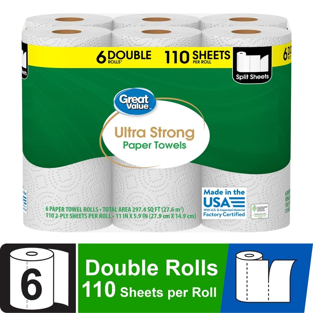 Alt view image 3 of 6 - Great Value Ultra Strong Paper Towels, 6 Double Rolls