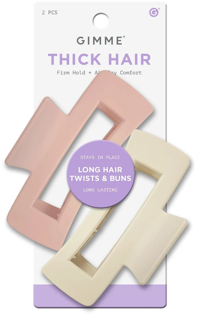 Main image of Gimme Beauty Rectangle Claw Clip, 2 Count, Pink Blonde, for Thick Hair