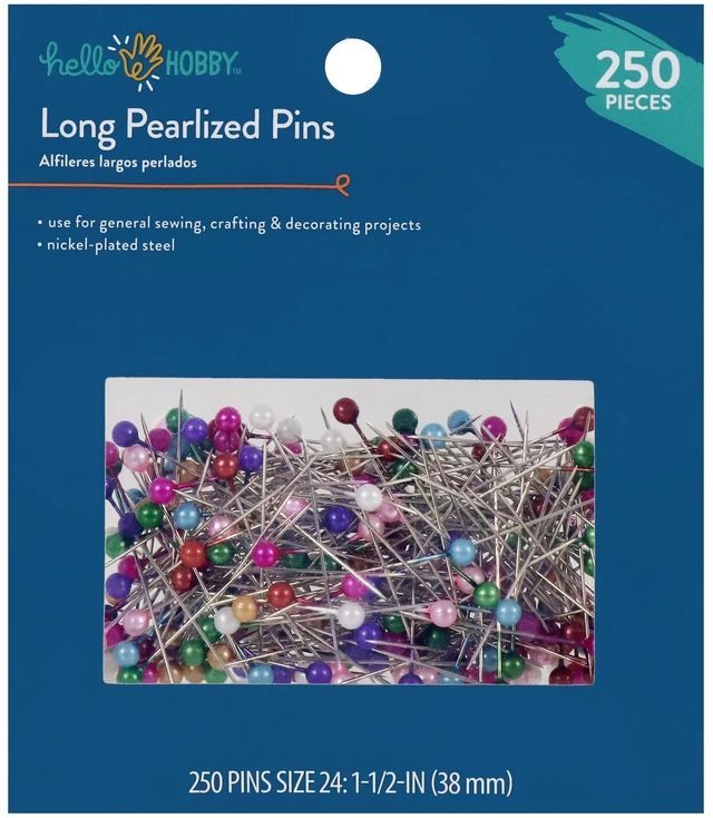 Main image of Hello Hobby Size 24 Long Pearlized Head Steel Pins, Assorted Colors, 250 Count