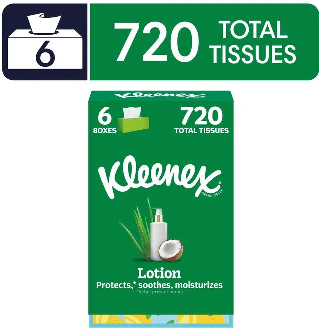 Main image of Kleenex 3-Ply Lotion with Coconut Oil Flat Box Facial Tissues, 6 Pack (720 Tissues)