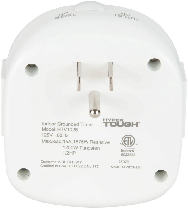 Alt view image 3 of 6 - Hyper Tough Indoor Analog Light Timer with 2 Grounded Outlets