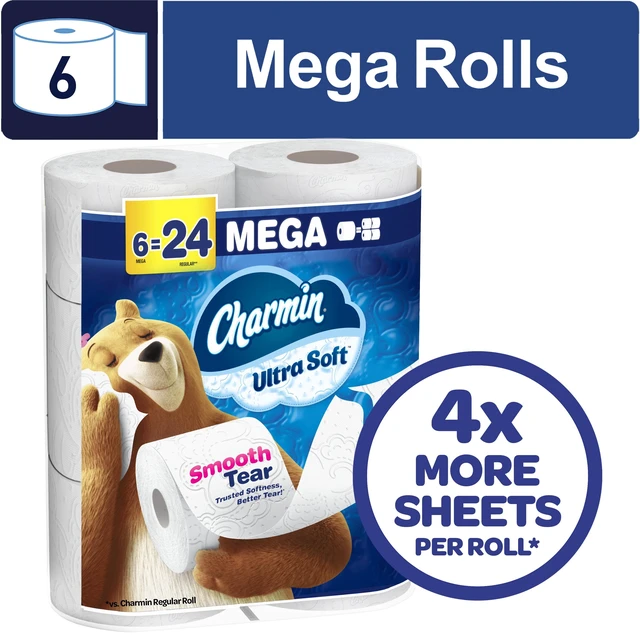 Main image of Charmin Ultra Soft Toilet Paper, 6 Mega Rolls, 224 Sheets Each