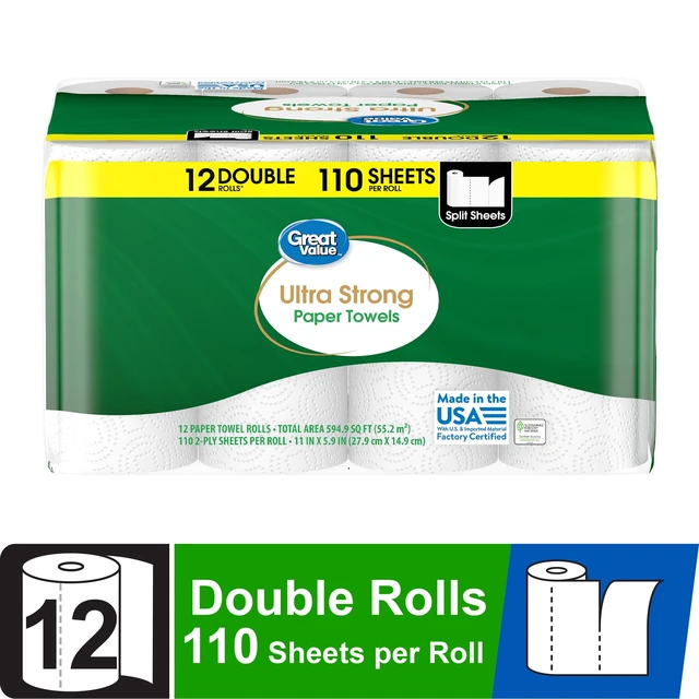 Alt view image 6 of 6 - Great Value Ultra Strong Paper Towels, 12 Double Rolls