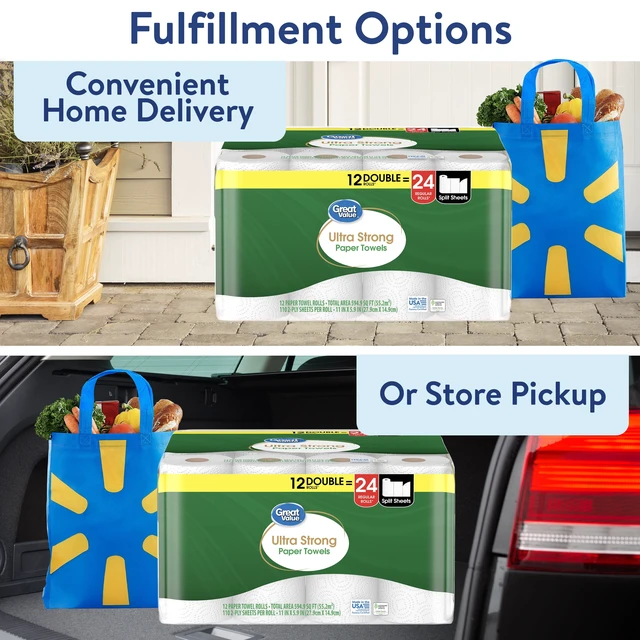 Alt view image 3 of 6 - Great Value Ultra Strong Paper Towels, 12 Double Rolls