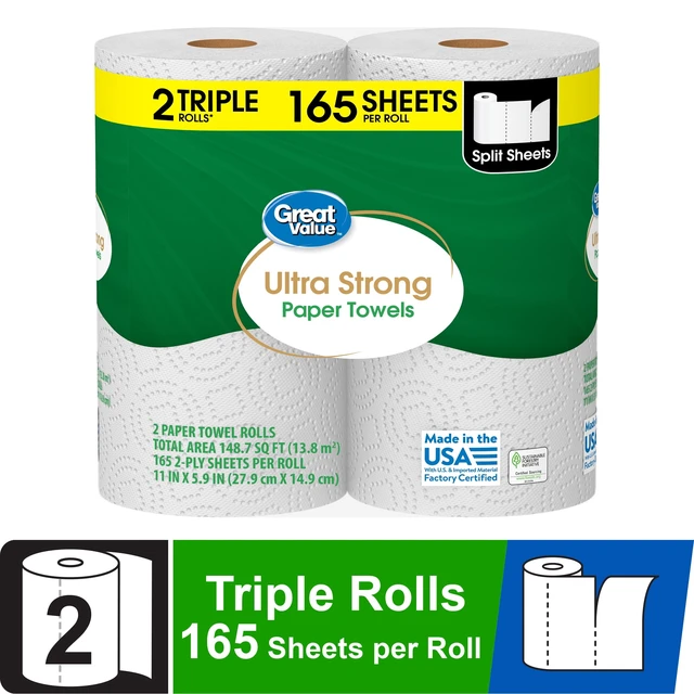 Alt view image 5 of 6 - Great Value Ultra Strong Paper Towels 2 Triple Rolls