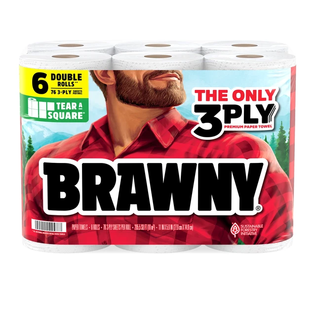 Alt view image 2 of 5 - Brawny Tear-a-Square 3-Ply Paper Towels, 6 Double Rolls, 76 Sheets per Roll