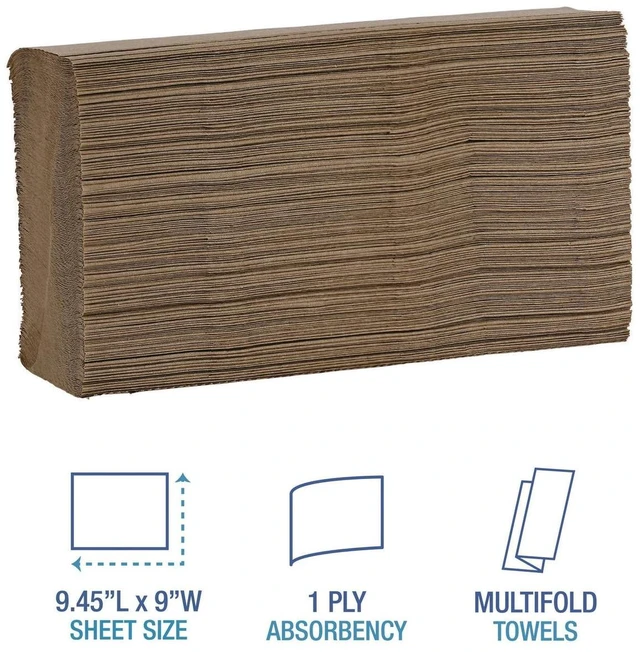 Alt view image 6 of 6 - Boardwalk Multifold Commercial Paper Towels, Natural, 250 Towels/Pack, 16 Packs/Carton, 9 x 9.45 Inches