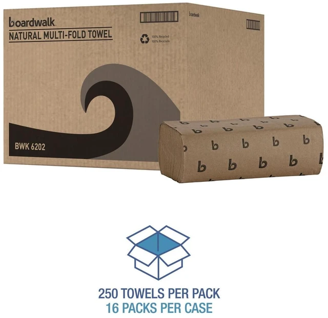 Alt view image 5 of 6 - Boardwalk Multifold Commercial Paper Towels, Natural, 250 Towels/Pack, 16 Packs/Carton, 9 x 9.45 Inches