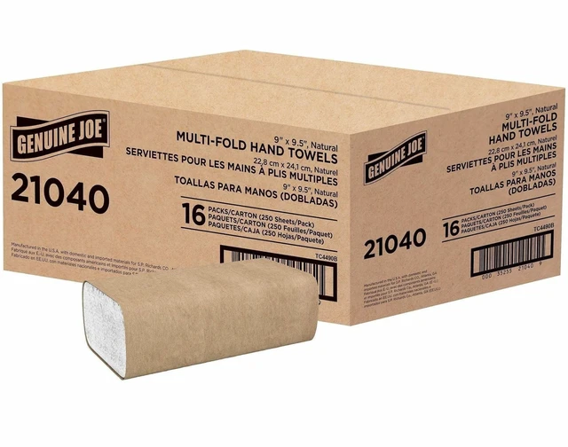 Main image of Genuine Joe Multi-Fold Natural Paper Towels - 16 Pack, 250 Sheets Each