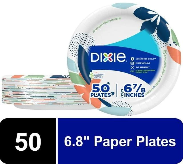 Main image of Dixie 6.8 Inch Disposable Paper Plates, Multi-Color, 50 Count (2 Pack)