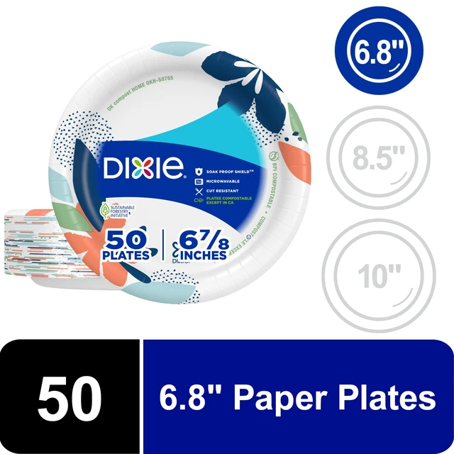 Alt view image 5 of 5 - Dixie 6.8 Inch Disposable Paper Plates, Multi-Color, 50 Count (2 Pack)