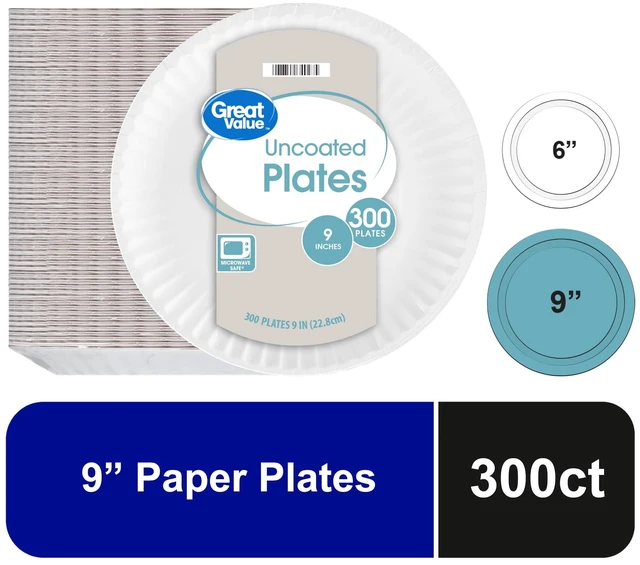 Main image of Great Value Uncoated Paper Plates, 9in, 300 Count