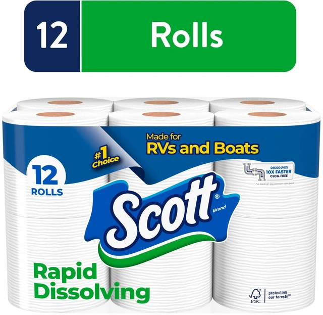 Main image of Scott 12 Double Rolls Rapid-Dissolving Toilet Paper for RVs & Boats