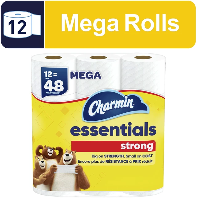 Main image of Charmin Essentials Strong Toilet Paper, 12 Mega Rolls, 429 Sheets per Roll