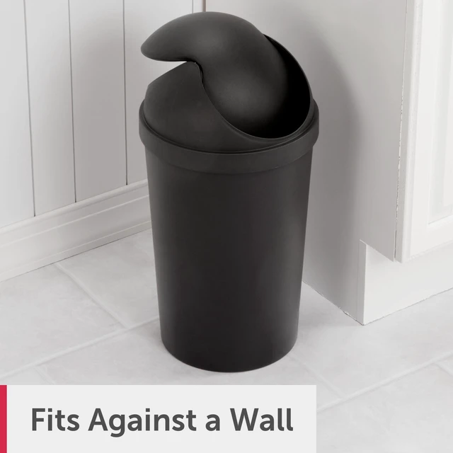 Alt view image 5 of 6 - Sterilite Small Bathroom Trash Can 3 Gallon Plastic with Swing Top Lid Black