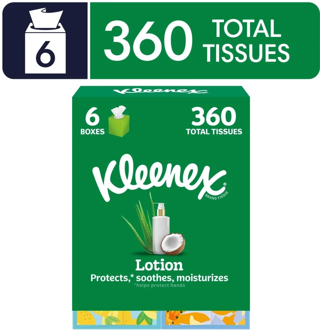 Main image of Kleenex Lotion with Coconut Oil 3-Ply Cube Box Facial Tissues, 6 Pack (360 Tissues)