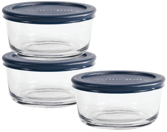 Main image of Anchor Hocking 2 Cup Round Glass Food Storage Containers with Lids, Set of 3