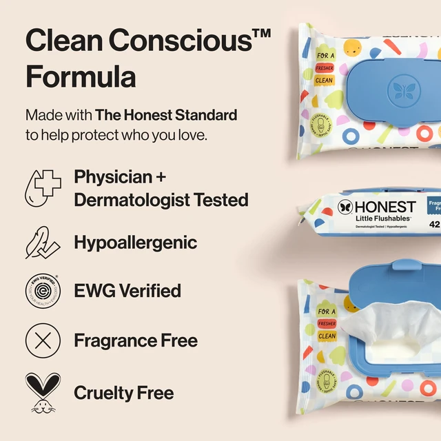 Alt view image 6 of 6 - The Honest Company Little Flushables Plant-Based Wipes, 126 Count, Hypoallergenic, Flushable