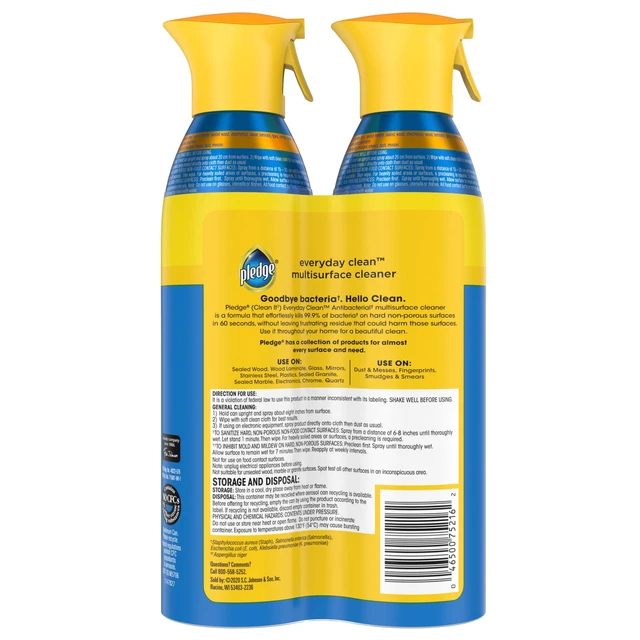 Alt view image 3 of 5 - Pledge Antibacterial Multi Surface Cleaner Spray, Fresh Citrus, 2 Pack Aerosol, 9.7 oz