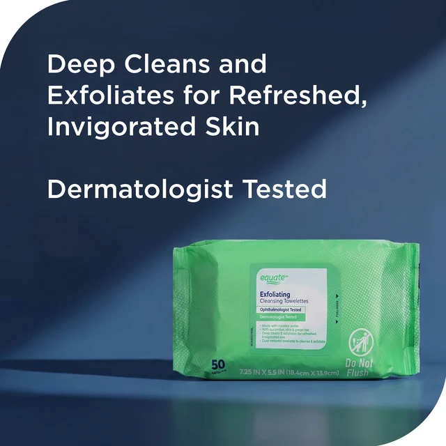 Alt view image 4 of 6 - Equate Exfoliating Cleansing Towelettes with Cucumber, Aloe, and Green Tea, 100 Count
