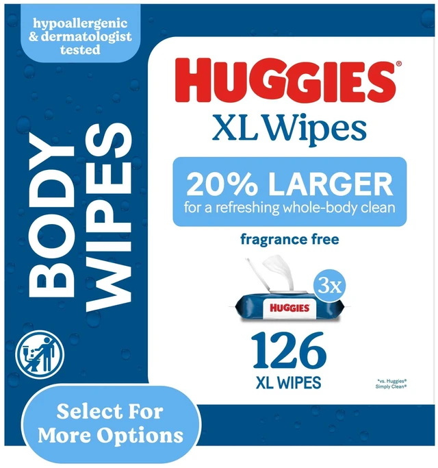 Main image of Huggies Extra Large Unscented Wipes, 3 Flip-Top Packs, 126Count