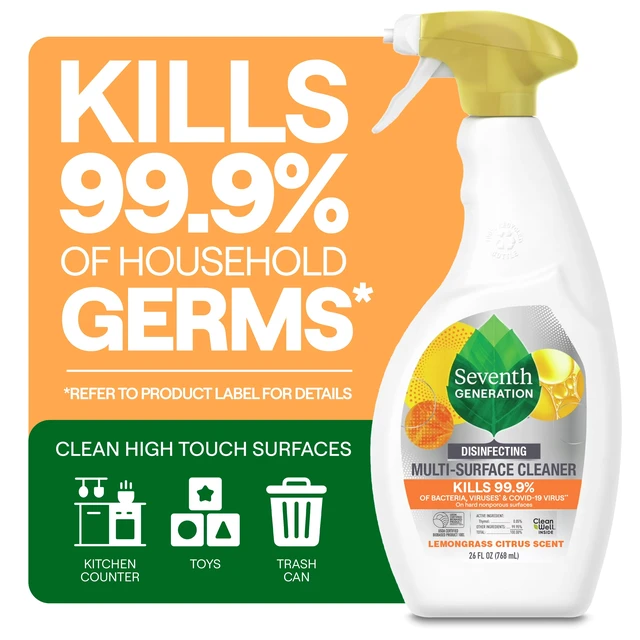 Alt view image 4 of 5 - Seventh Generation Disinfectant Spray All Purpose Cleaner Lemongrass Citrus, 26 fl oz, 4 Pack