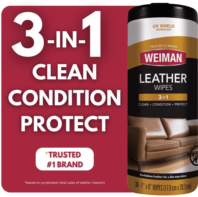 Main image of Weiman 3-in-1 Leather Cleaner, Conditioner & Protection Wipes, 30 Count