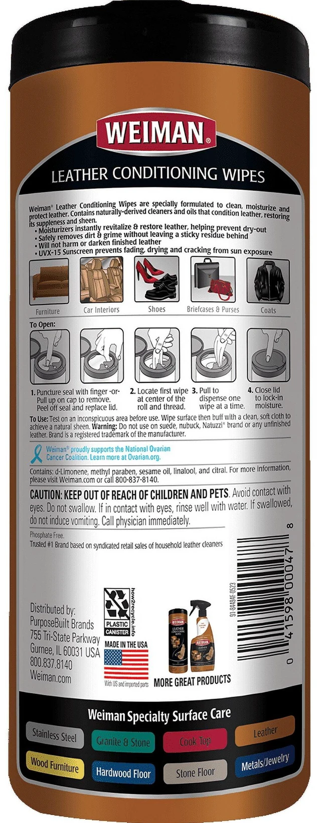 Alt view image 5 of 6 - Weiman 3-in-1 Leather Cleaner, Conditioner & Protection Wipes, 30 Count