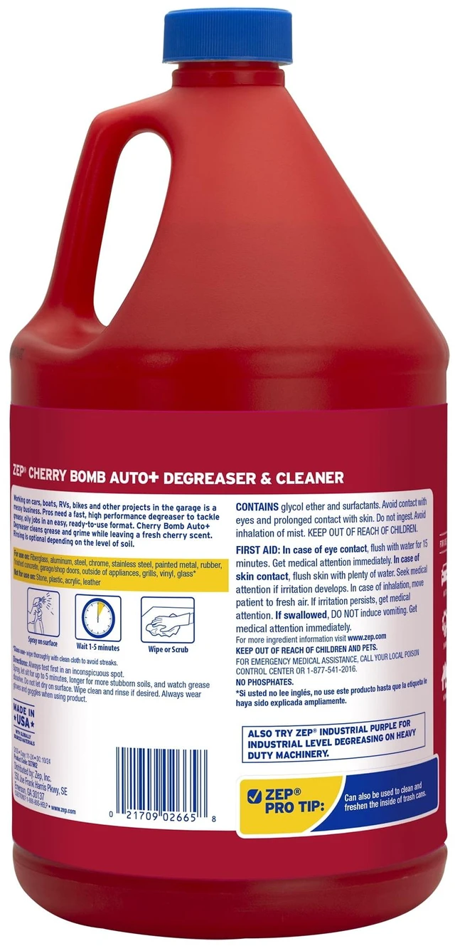 Alt view image 6 of 6 - Zep Cherry Bomb Auto and Shop Degreaser and Cleaner, Cherry Blast Scent, 128 fl oz
