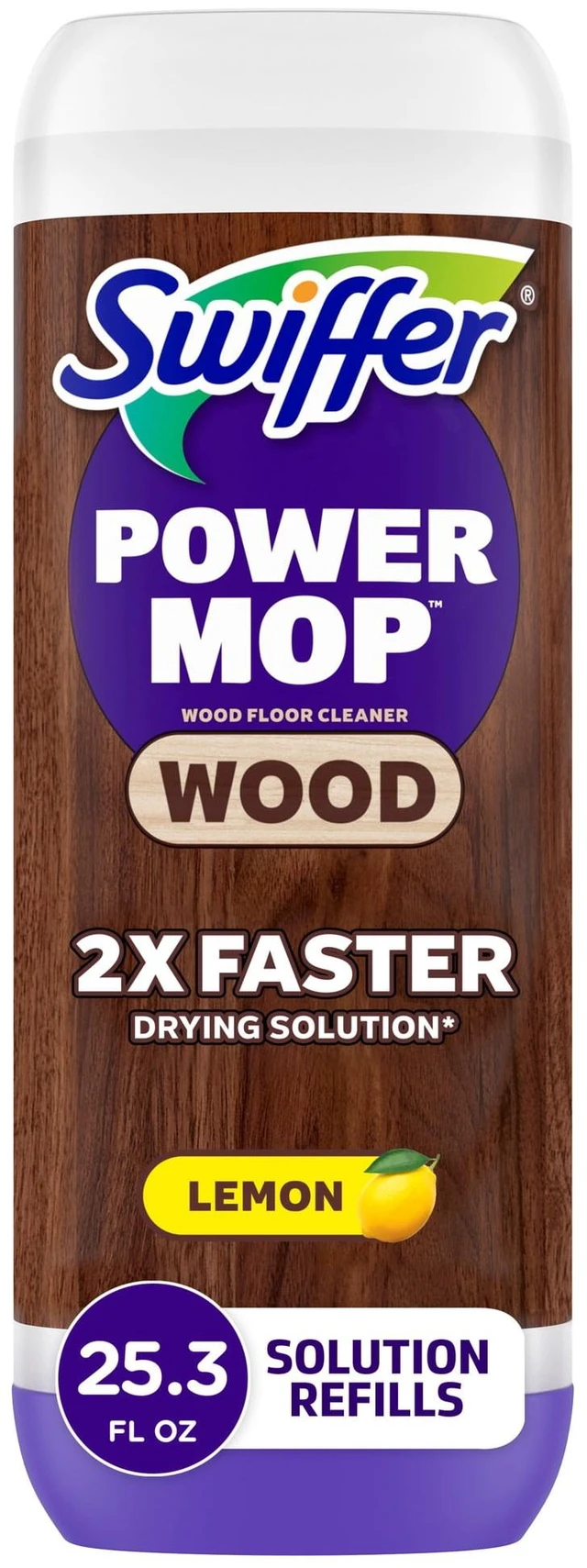 Main image of Swiffer Power Mop Wood Refill Solution, QuickDry Hardwood Floor Cleaner, Lemon Scent, 25.3fl oz