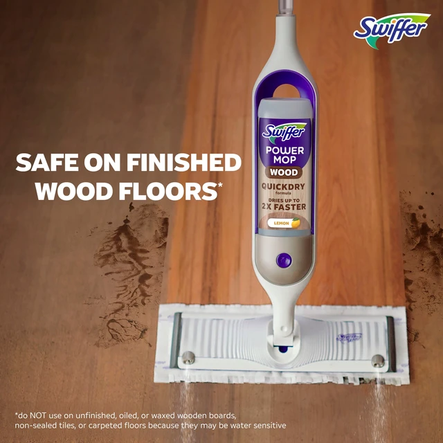 Alt view image 3 of 5 - Swiffer Power Mop Wood Refill Solution, QuickDry Hardwood Floor Cleaner, Lemon Scent, 25.3fl oz