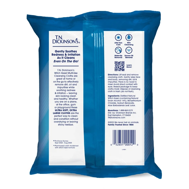 Alt view image 2 of 6 - 25 Count T.N. Dickinson's Witch Hazel Cleansing Cloths
