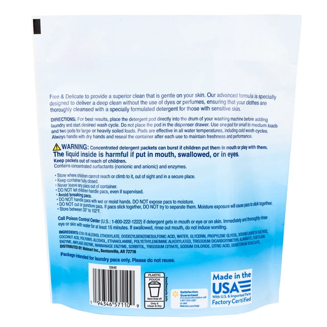 Alt view image 4 of 6 - Great Value Free & Delicate Ultra Laundry Detergent Pods, Unscented, 31 Count