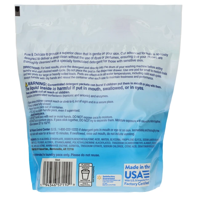 Alt view image 5 of 6 - Great Value Free & Delicate Ultra Laundry Detergent Pods, Unscented, 31 Count