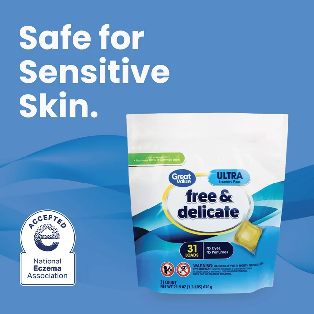 Alt view image 6 of 6 - Great Value Free & Delicate Ultra Laundry Detergent Pods, Unscented, 31 Count