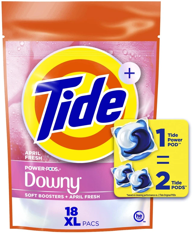 Main image of Tide Power PODS with Downy Soft Boosters Laundry Detergent Pacs, April Fresh Scent, 18 Count
