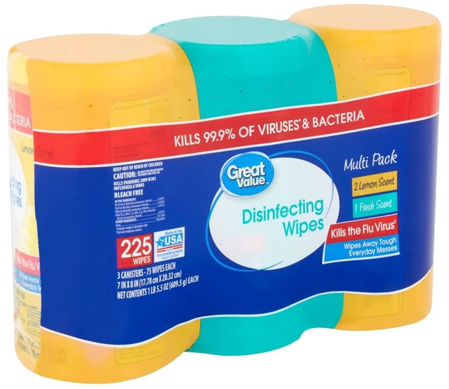 Alt view image 5 of 6 - Great Value Disinfecting Wipes, Lemon and Fresh Scent, 225 Count (3-Pack)
