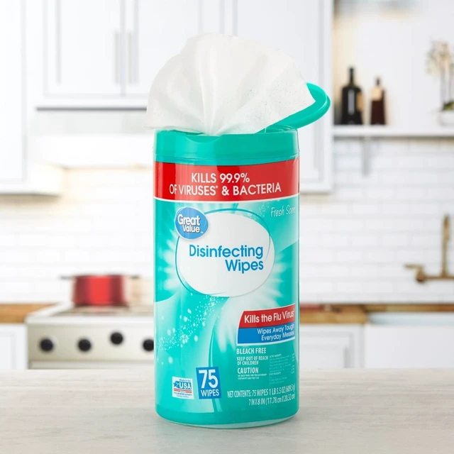 Alt view image 3 of 6 - Great Value Disinfecting Wipes, Lemon and Fresh Scent, 225 Count (3-Pack)
