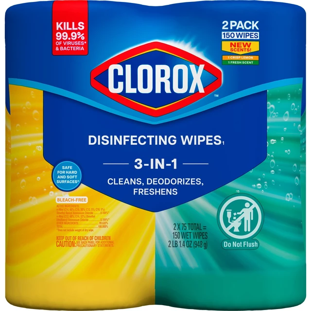 Alt view image 4 of 5 - Clorox Disinfecting Wipes Variety Pack, Bleach Free, Fresh Scent and Crisp Lemon, 75 Count (Pack of 2)