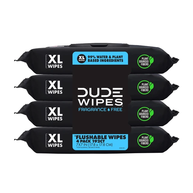 Alt view image 2 of 6 - DUDE Wipes Flushable XL Wet Wipes, Unscented, 48 Count, 4 Pack
